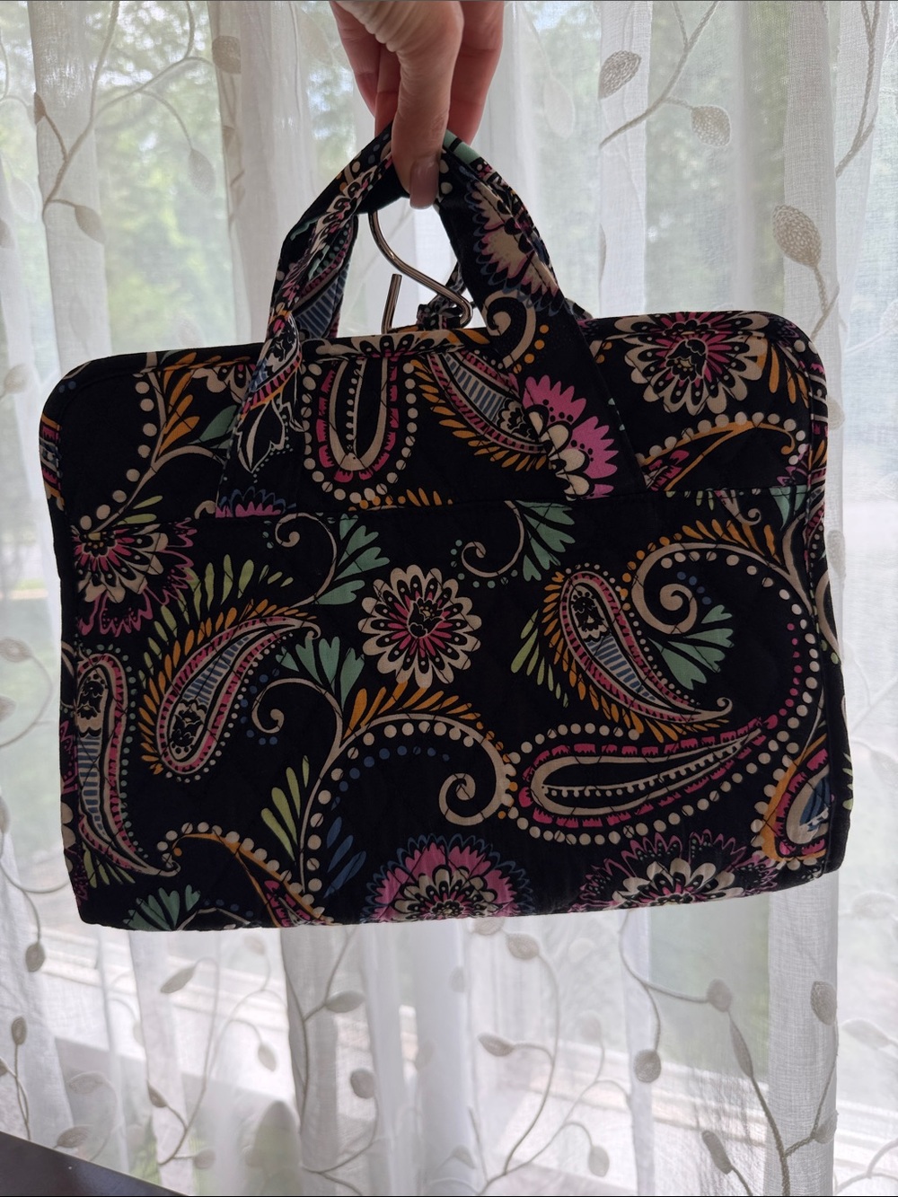 Vera Bradley Black Paisley Quilted Travel Tote with Pink, Green & Gold Accents